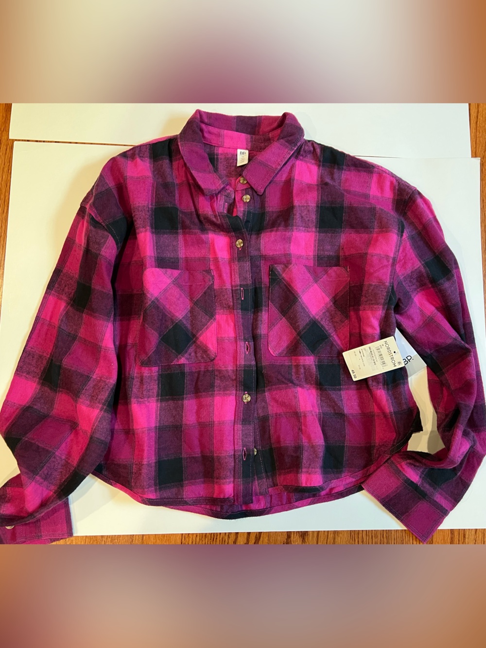 Nordstrom Pink and Black Plaid Shirt